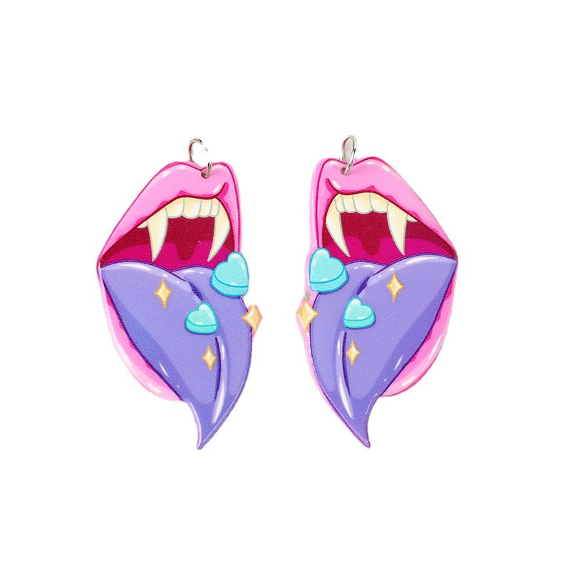 Wholesale 10PCS  Acrylic Halloween Big Mouth Heart DIY Earrings Keychain Accessories
